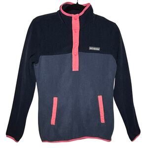 Columbia Navy Grey Pink Trim Benton Springs Fleece Snap Pullover Gorpcore Hike